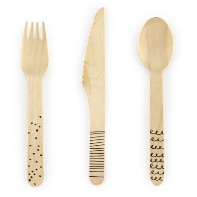 Wooden Cutlery With Black Tips 18pk