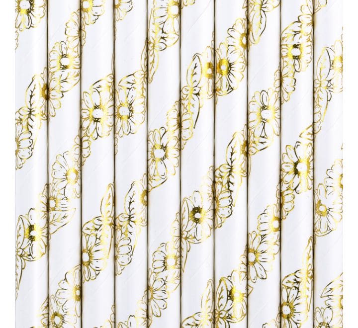 Gold Daisy Paper Straws 10pk