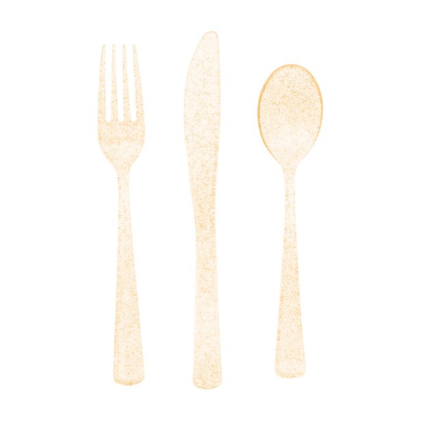 Gold Glitter Plastic Cutlery Set - 18pk