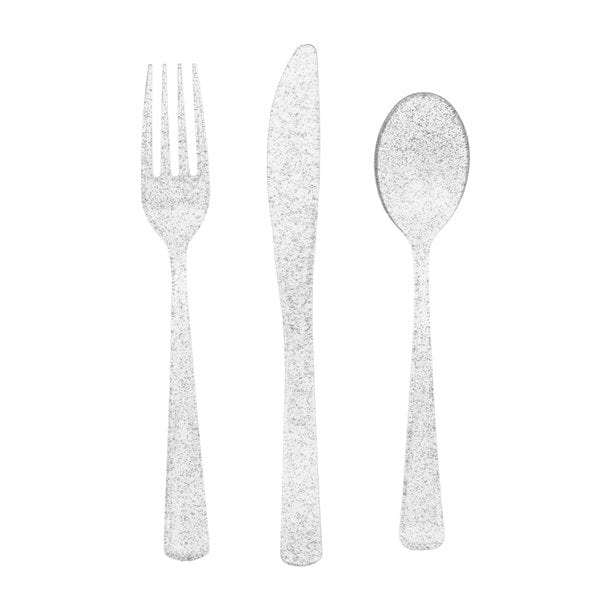 Silver Glitter Plastic Cutlery Set - 18pk