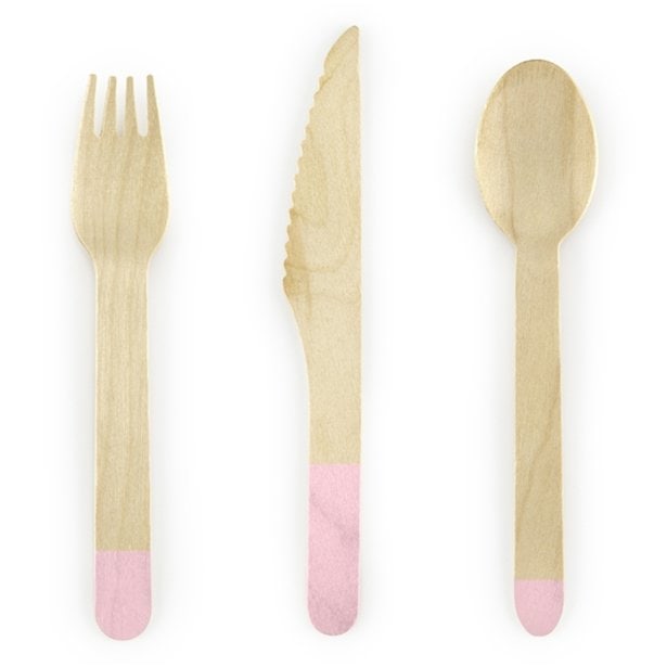 Wooden Cutlery With Pink Tips 18pk