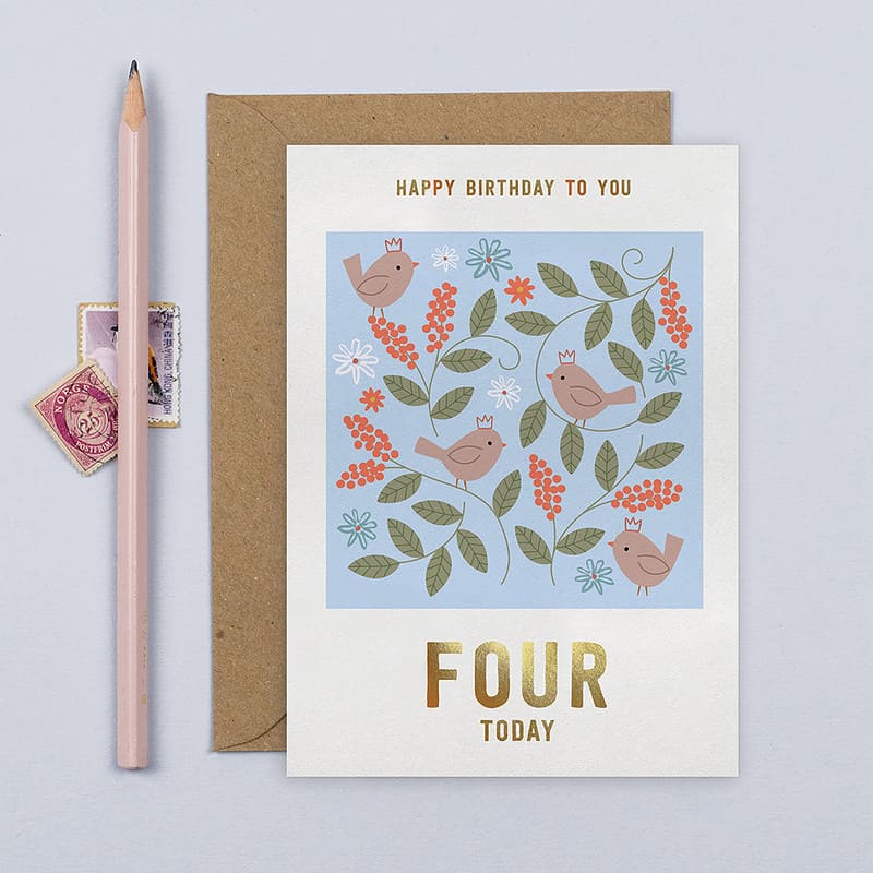 Birds 4th Birthday Card | Kid's Birthday Card | Age Four | default
